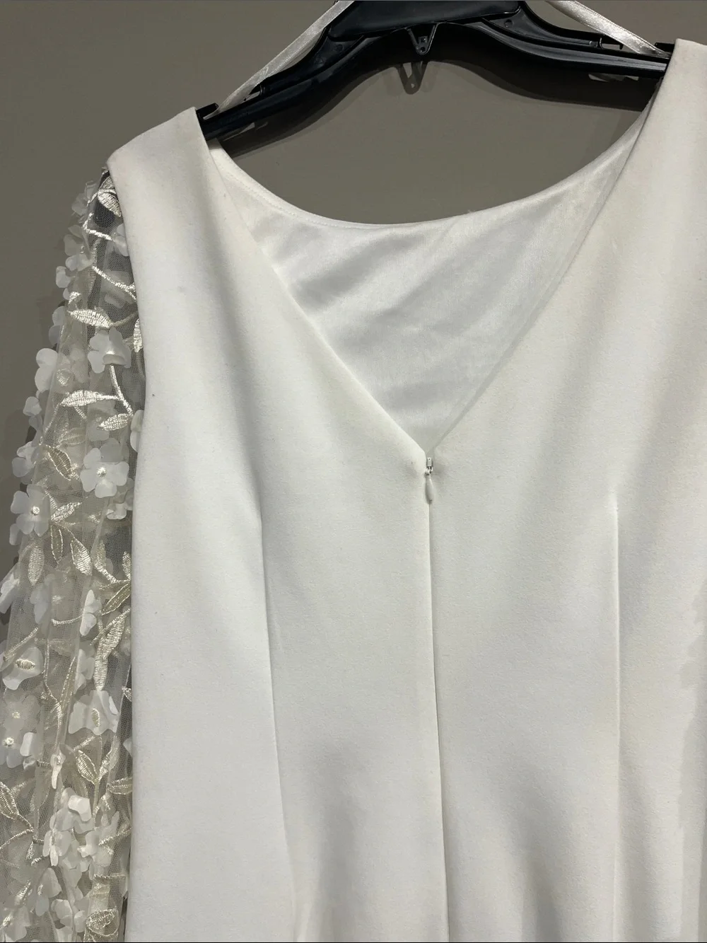 Eliza J Ivory Sheath Dress with 3D Floral Long Sleeves